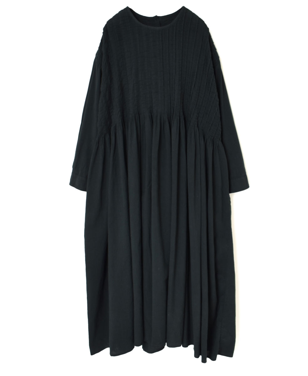 INMDS23703D (ワンピース) VINTAGE LOOM HEAVY COTTON WITH SELVEDGE (OVERDYE) CREW-NECK DRESS WITH RANDOM PLEATS