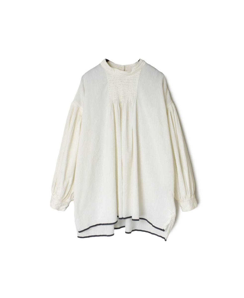 INMDS23702D (シャツ) VINTAGE LOOM HEAVY COTTON WITH SELVEDGE (OVERDYE) BACK OPENING STAND COLLAR SHIRT WITH MINI PINTUCK