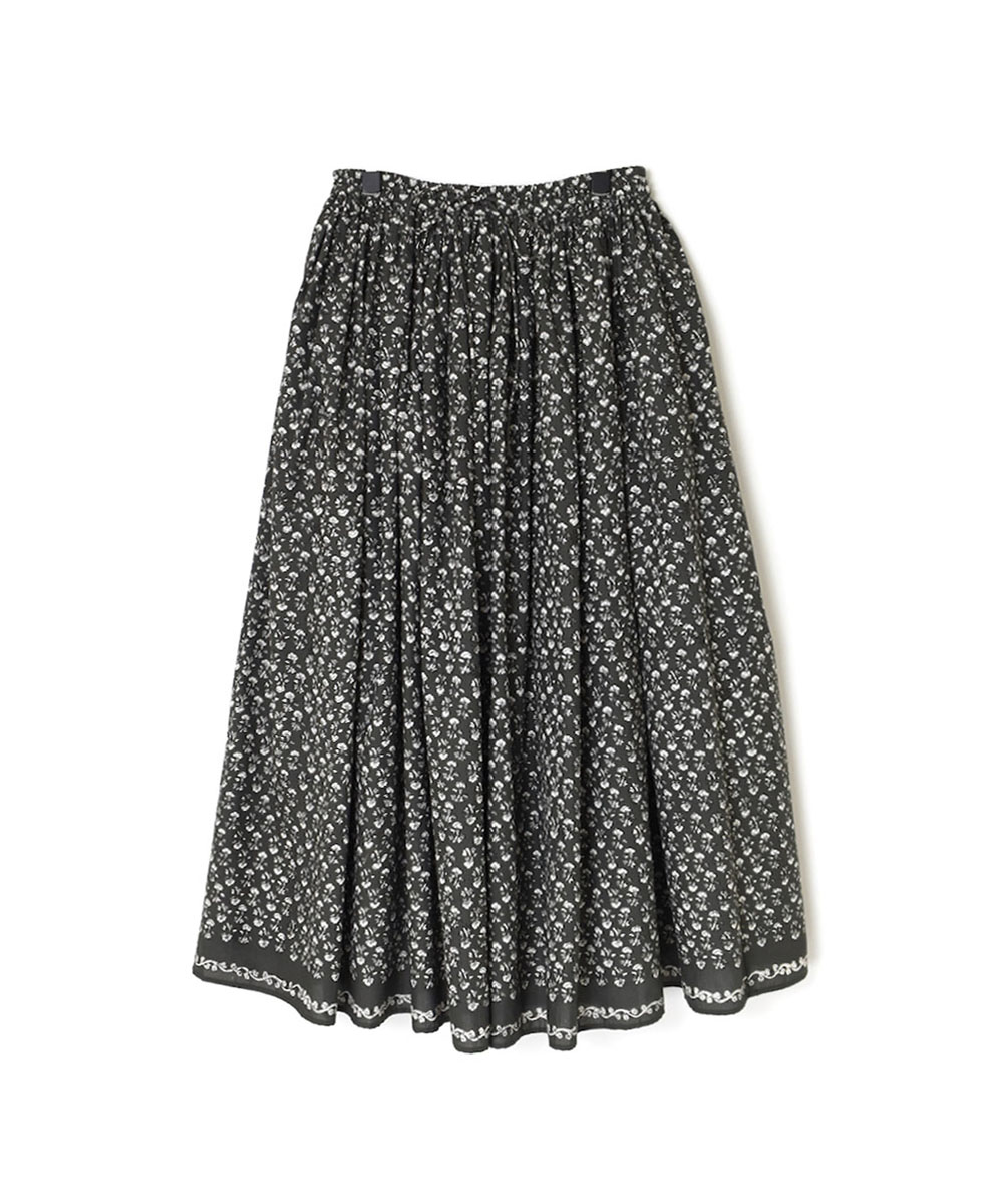 INMDS23725 (スカート) 60’S COTTON GENTIANA FLOWER BLOCK PRINT GATHERED SKIRT