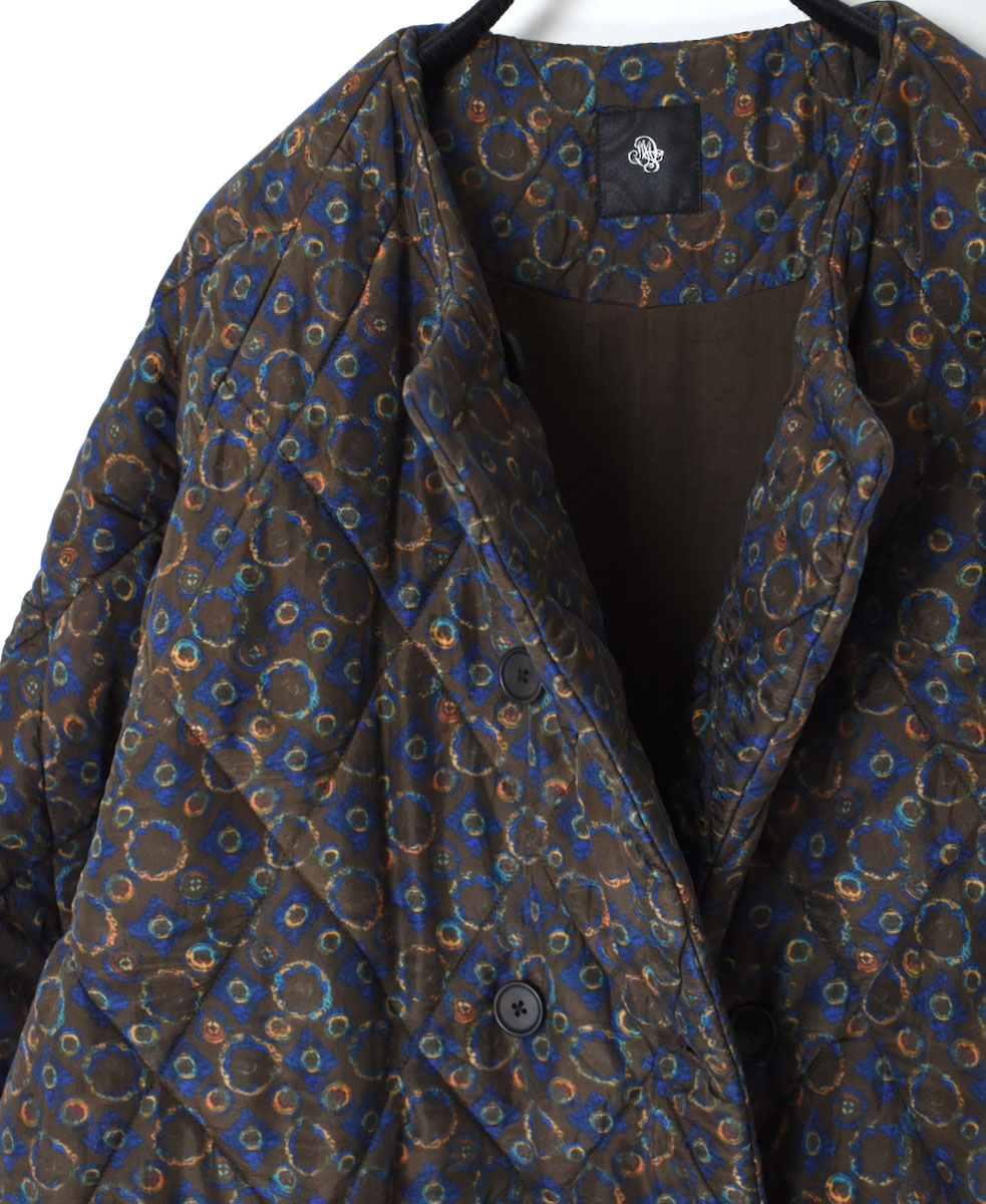 NMDS21512P (コート) PADDED SILK PRINT NO COLLAR DOUBLE COAT