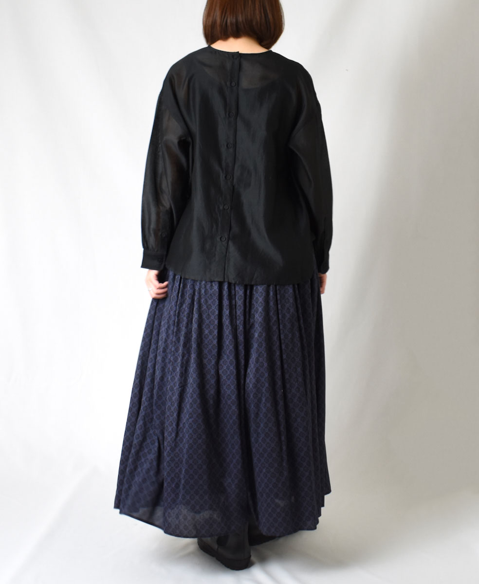 NMDS22564P (スカート) HANDWOVEN COTTON SILK REPETITIONAL FLOWER PRINT RAJASTHAN TUCK GATHERED SKIRT WITH LINING