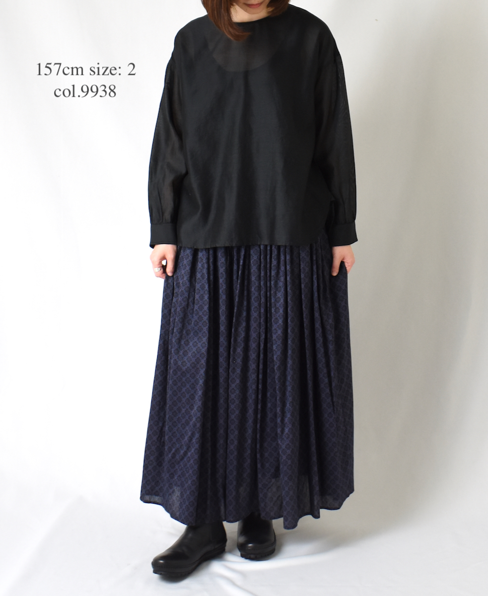 NMDS22564P (スカート) HANDWOVEN COTTON SILK REPETITIONAL FLOWER PRINT RAJASTHAN TUCK GATHERED SKIRT WITH LINING