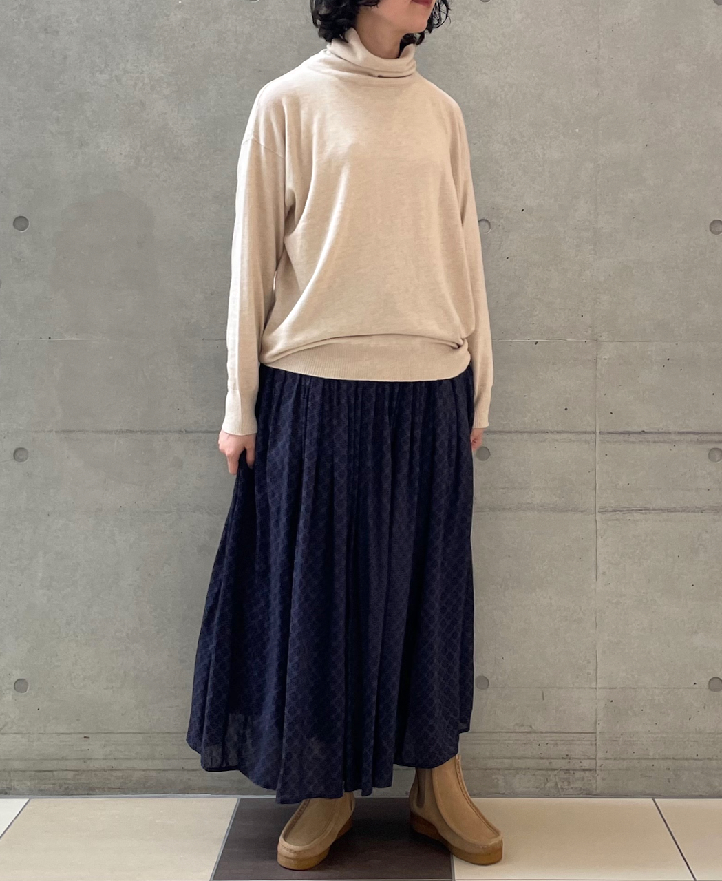 NMDS22564P (スカート) HANDWOVEN COTTON SILK REPETITIONAL FLOWER PRINT RAJASTHAN TUCK GATHERED SKIRT WITH LINING