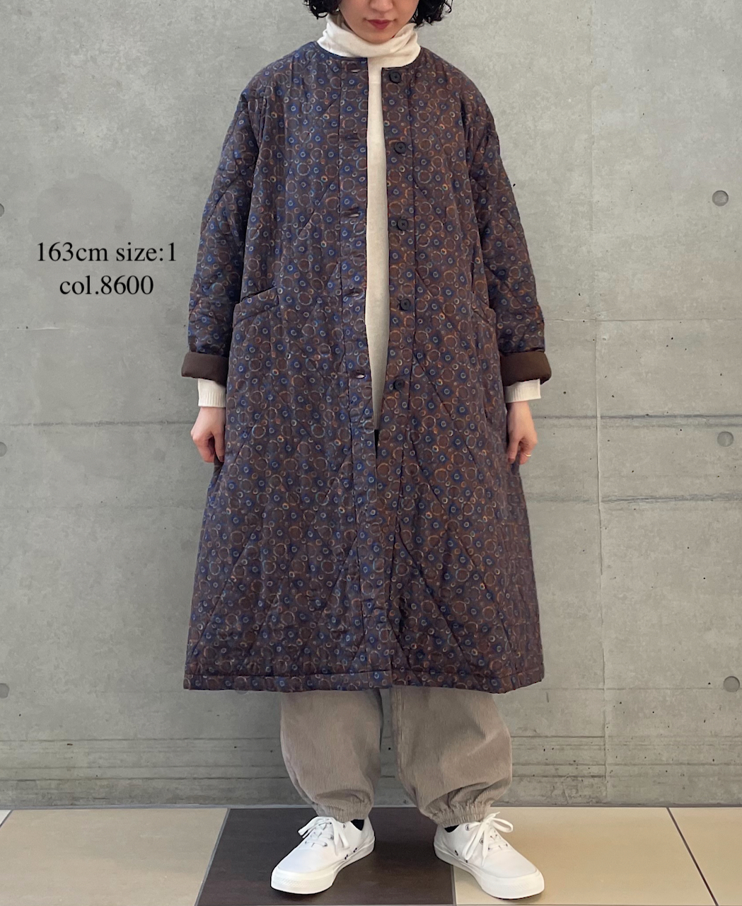 NMDS23541P (コート) PADDED SILK PRINT C-NECK FRONT BUTTON COAT