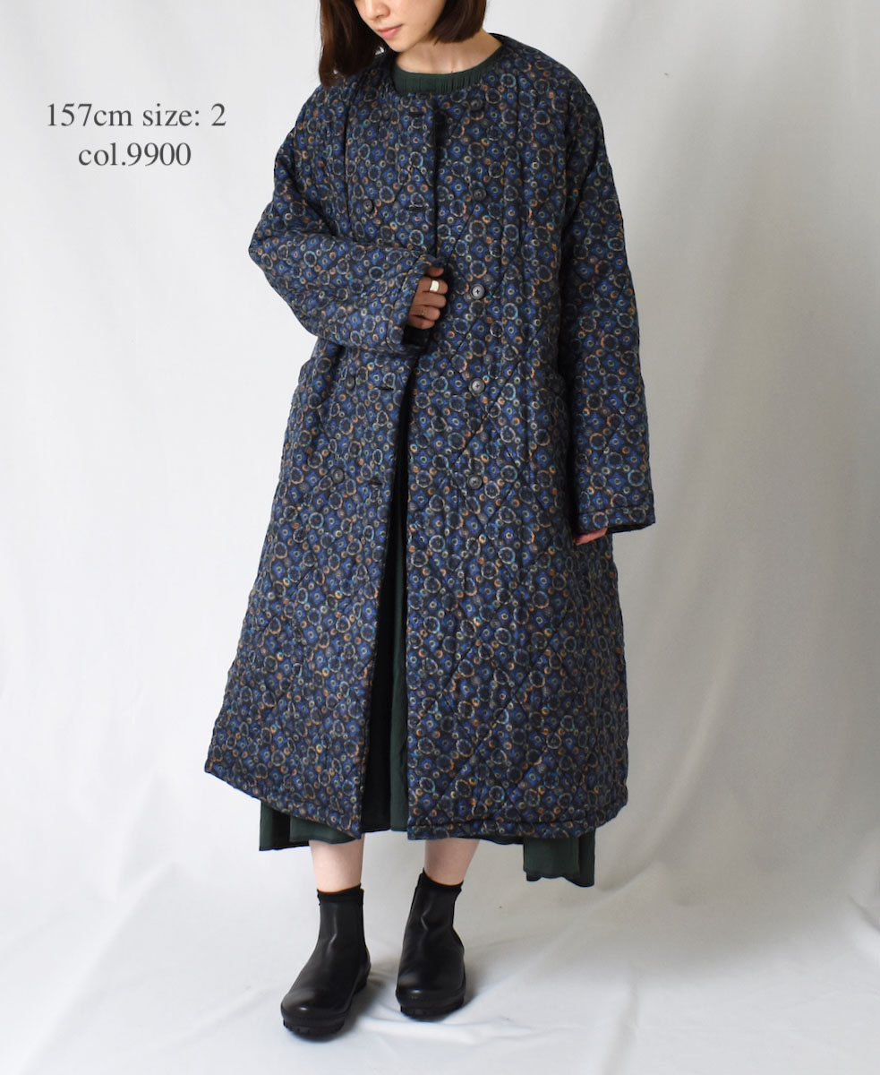 NMDS21512P (コート) PADDED SILK PRINT NO COLLAR DOUBLE COAT