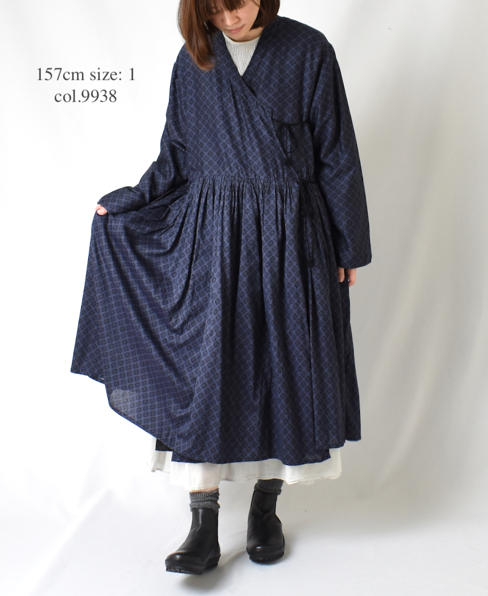 ●NMDS22563P (ワンピース) HANDWOVEN COTTON SILK REPETITIONAL FLOWER PRINT GATHERED CACHE COEUR DRESS