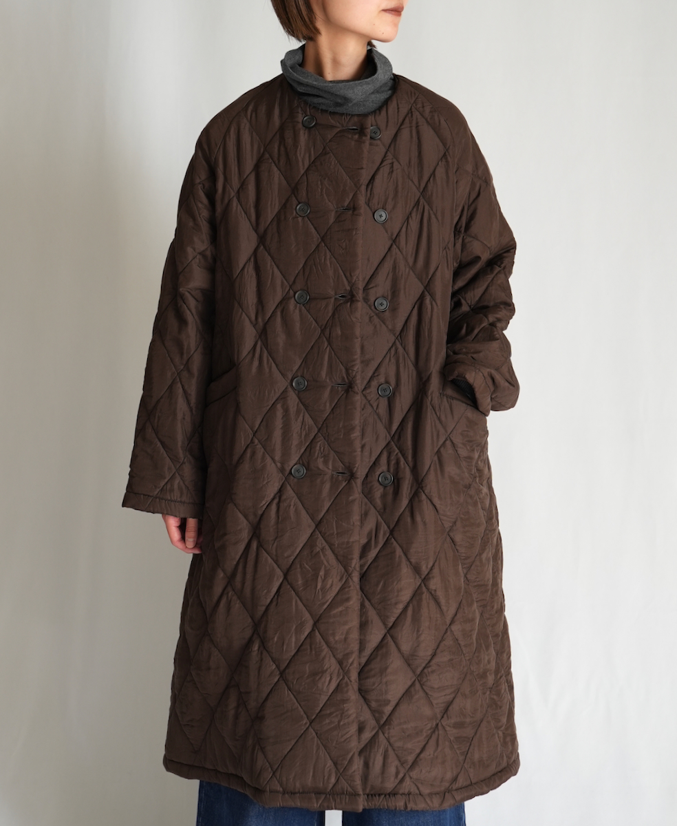 NMDS21512 (コート) PADDED SILK PLAIN NO COLLAR DOUBLE COAT