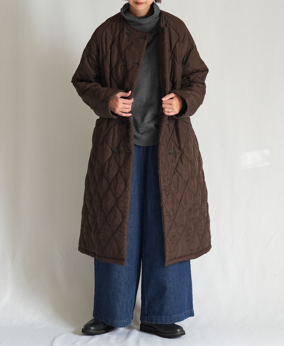 NMDS21512 (コート) PADDED SILK PLAIN NO COLLAR DOUBLE COAT