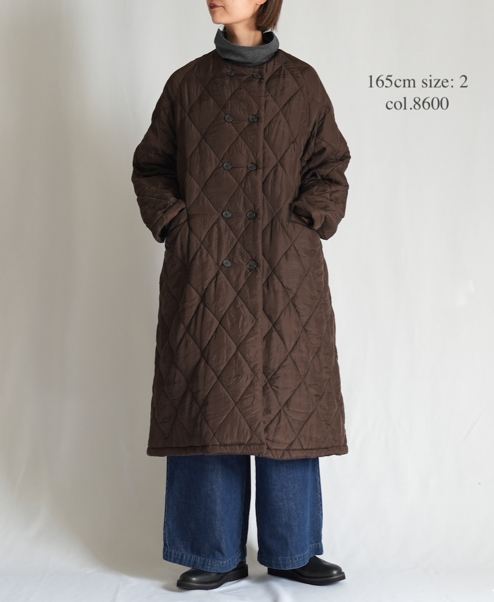 NMDS21512 (コート) PADDED SILK PLAIN NO COLLAR DOUBLE COAT