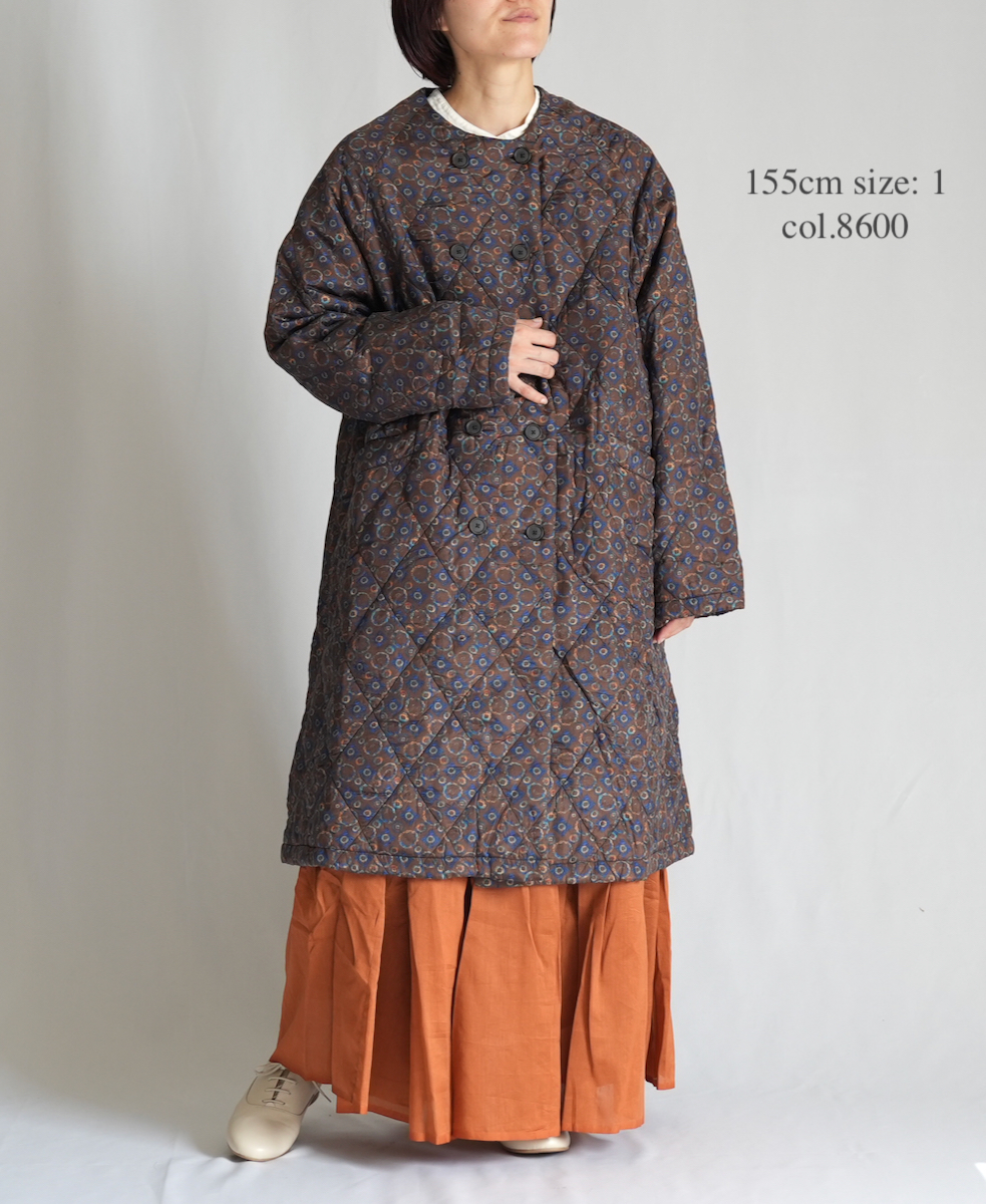 NMDS21512P (コート) PADDED SILK PRINT NO COLLAR DOUBLE COAT