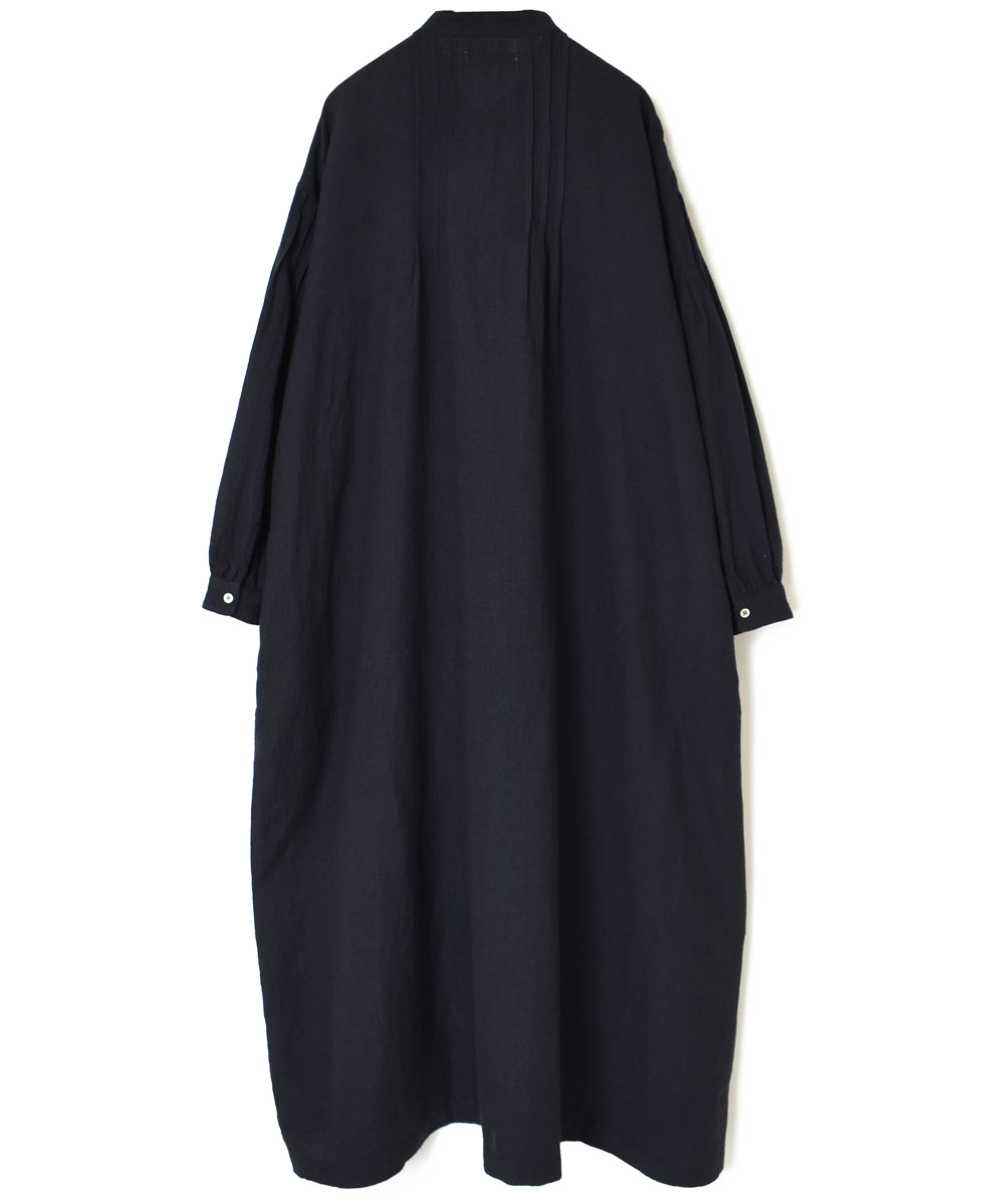 INSL22604 (ワンピース) WOOL/LINEN PLAIN BANDED COLLAR PINTUCK DRESS