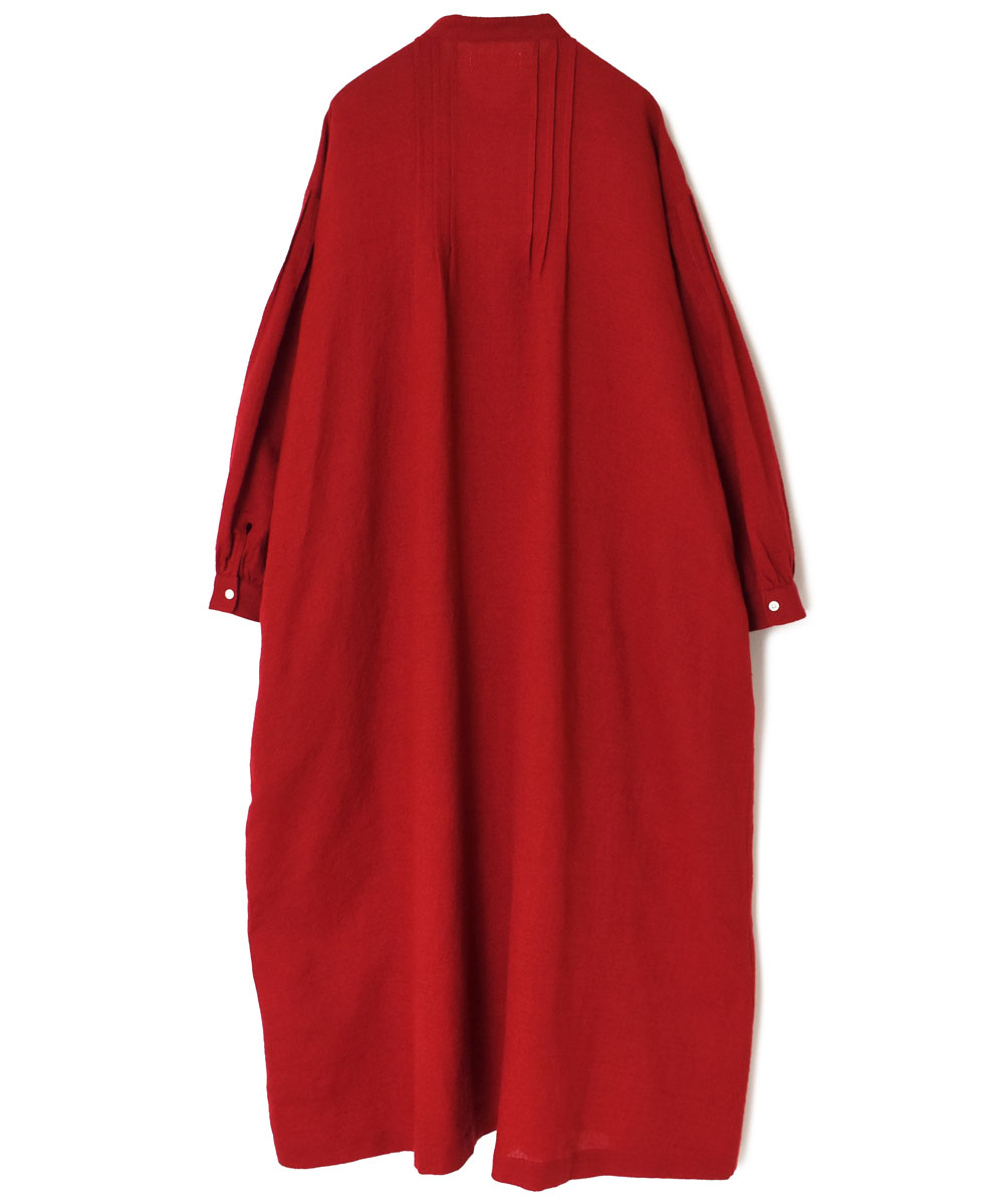 INSL22604 (ワンピース) WOOL/LINEN PLAIN BANDED COLLAR PINTUCK DRESS