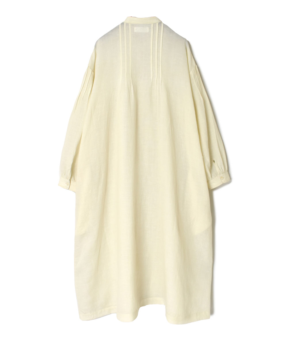 INSL22604 (ワンピース) WOOL/LINEN PLAIN BANDED COLLAR PINTUCK DRESS