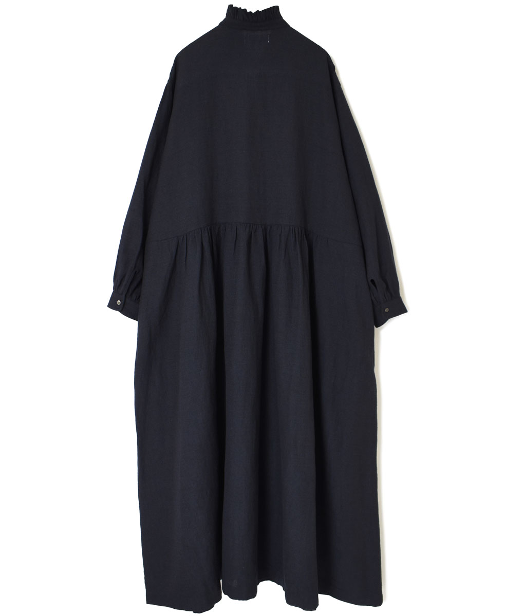INSL23702(ワンピース) WOOL/LINEN PLAIN FRILL COLLAR DRESS