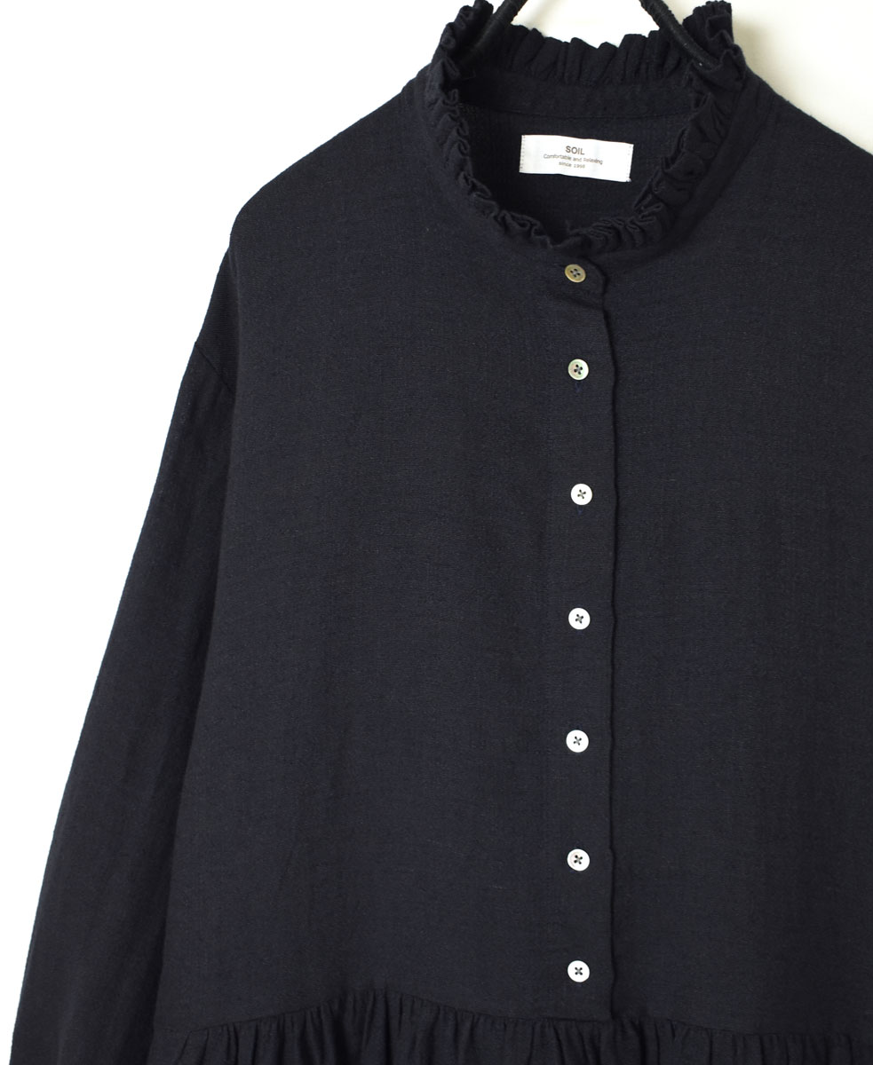 INSL23702(ワンピース) WOOL/LINEN PLAIN FRILL COLLAR DRESS