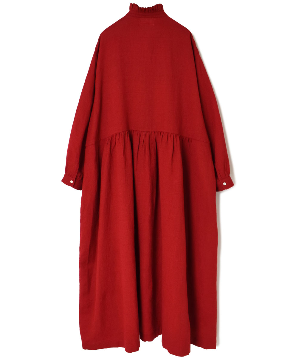 INSL23702(ワンピース) WOOL/LINEN PLAIN FRILL COLLAR DRESS