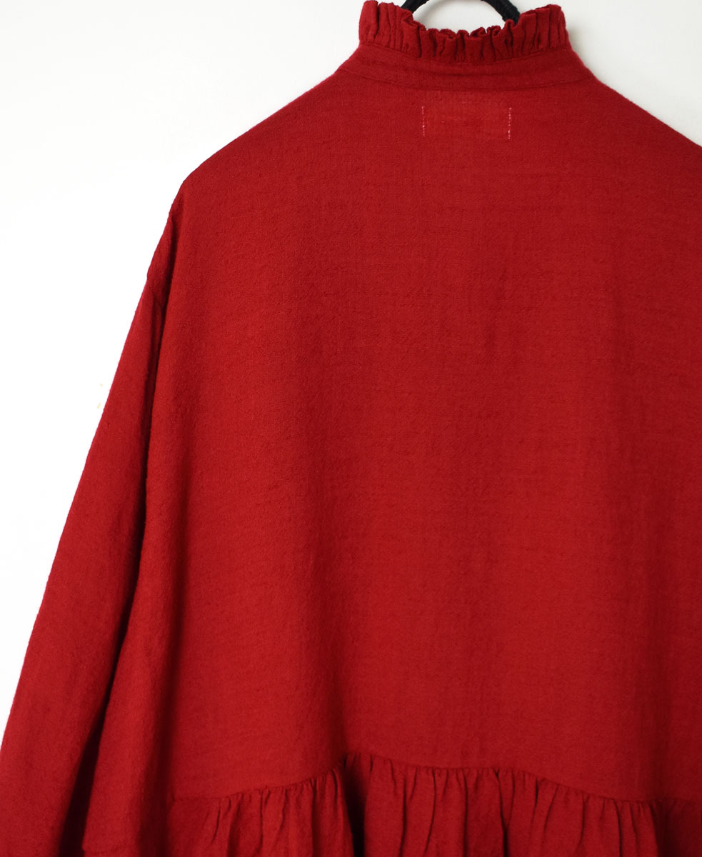 INSL23702(ワンピース) WOOL/LINEN PLAIN FRILL COLLAR DRESS