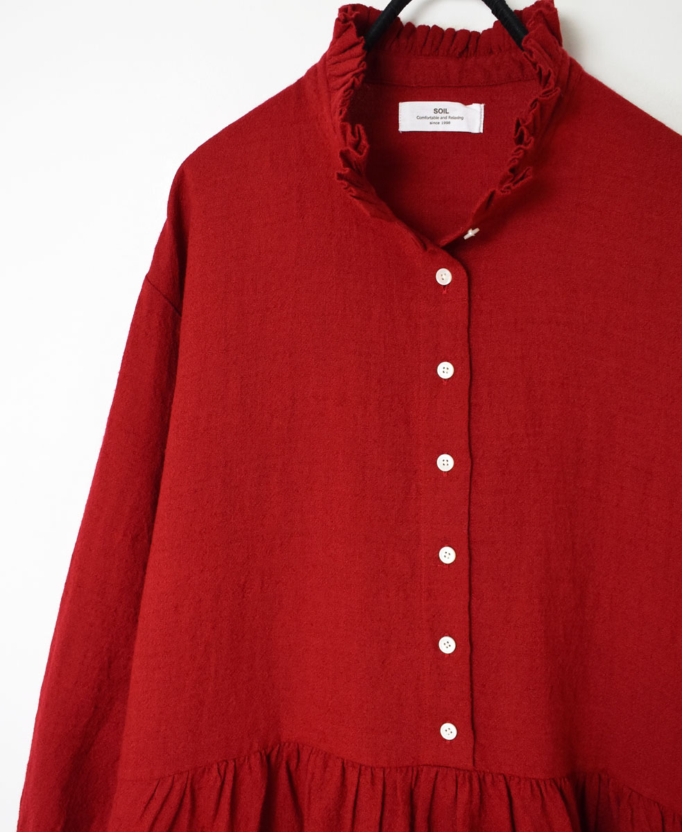 INSL23702(ワンピース) WOOL/LINEN PLAIN FRILL COLLAR DRESS