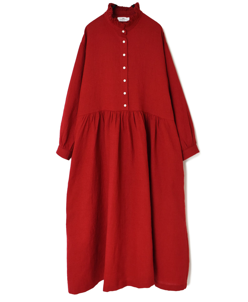 INSL23702(ワンピース) WOOL/LINEN PLAIN FRILL COLLAR DRESS
