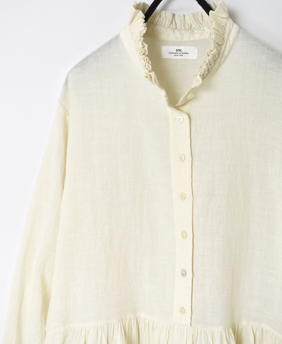 INSL23702(ワンピース) WOOL/LINEN PLAIN FRILL COLLAR DRESS