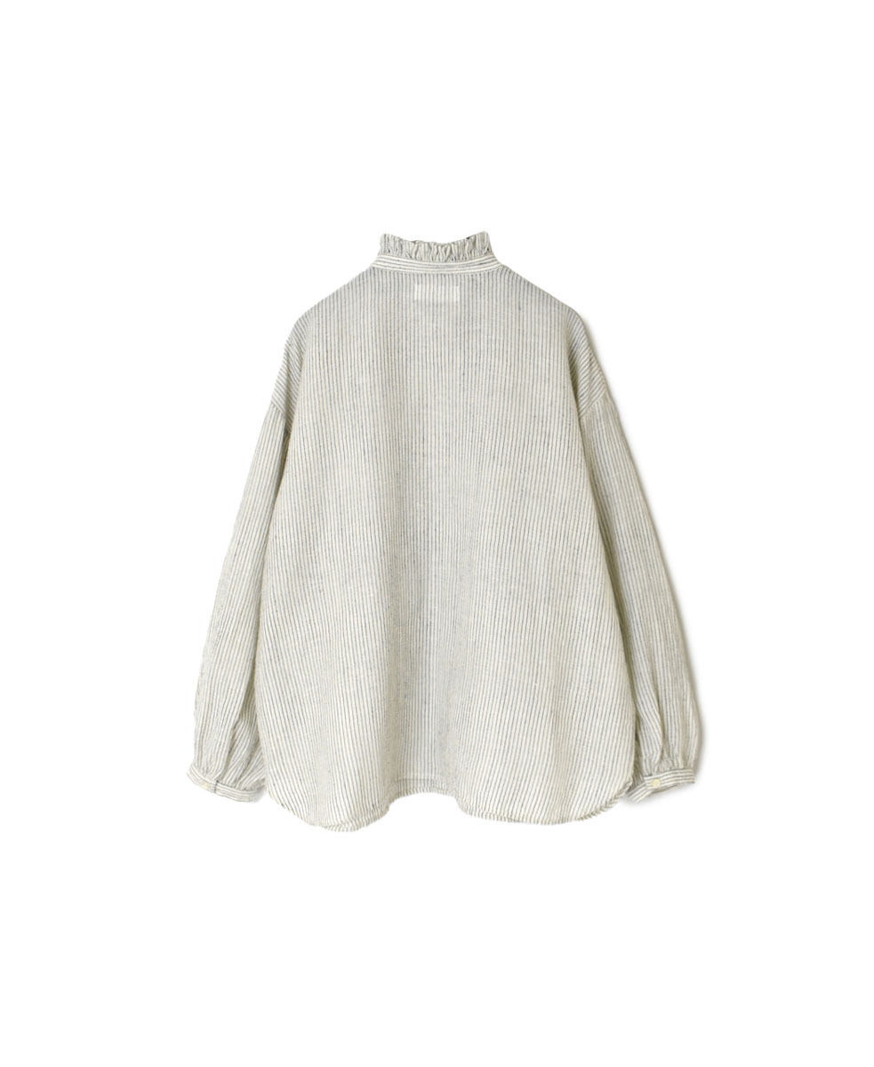 INSL22611 (シャツ) WOOL/LINEN SMALL CHECK & STRIPE FRILL COLLAR SHIRT