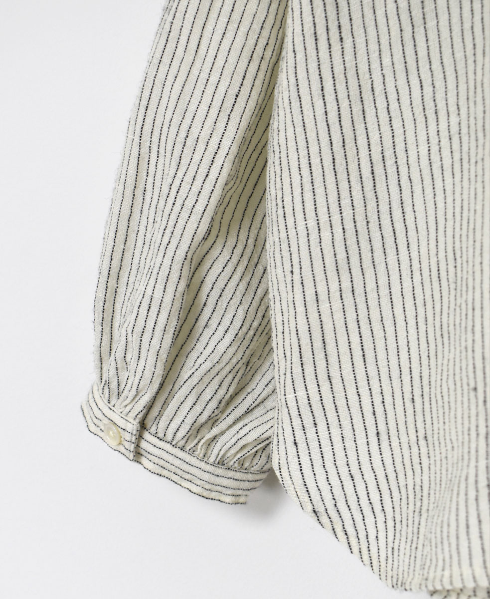 INSL22611 (シャツ) WOOL/LINEN SMALL CHECK & STRIPE FRILL COLLAR SHIRT