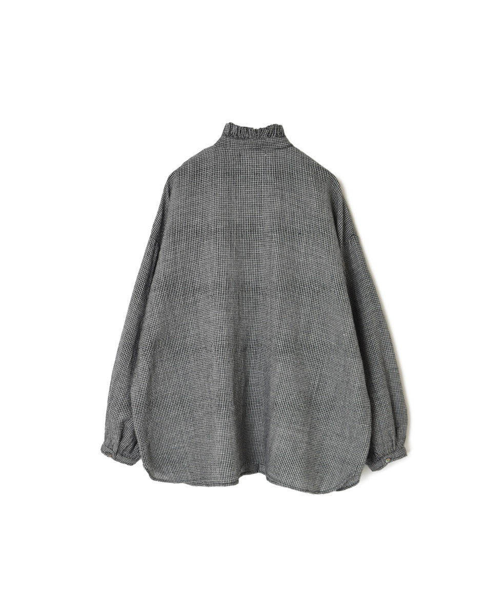 INSL22611 (シャツ) WOOL/LINEN SMALL CHECK & STRIPE FRILL COLLAR SHIRT