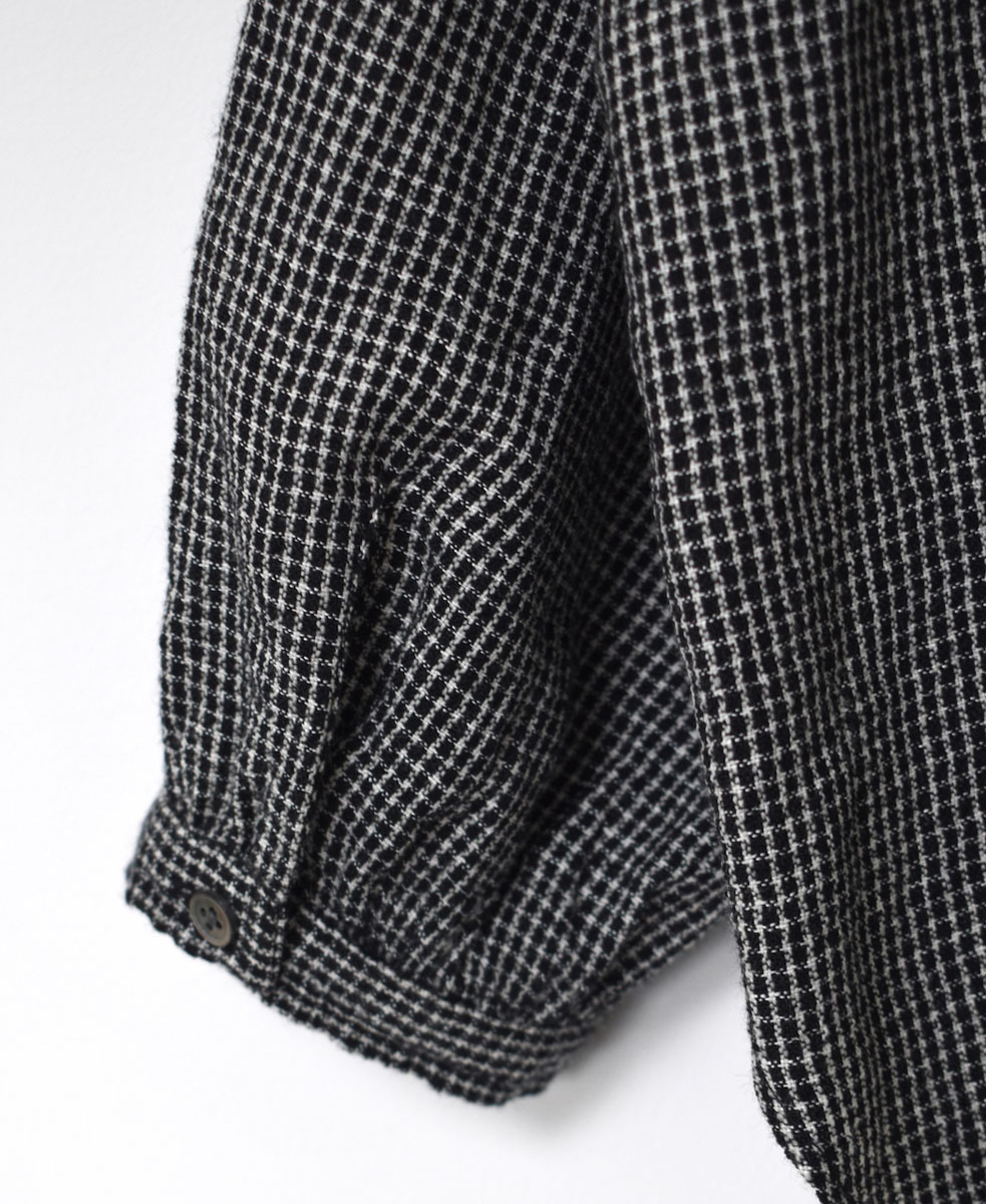 INSL22611 (シャツ) WOOL/LINEN SMALL CHECK & STRIPE FRILL COLLAR SHIRT