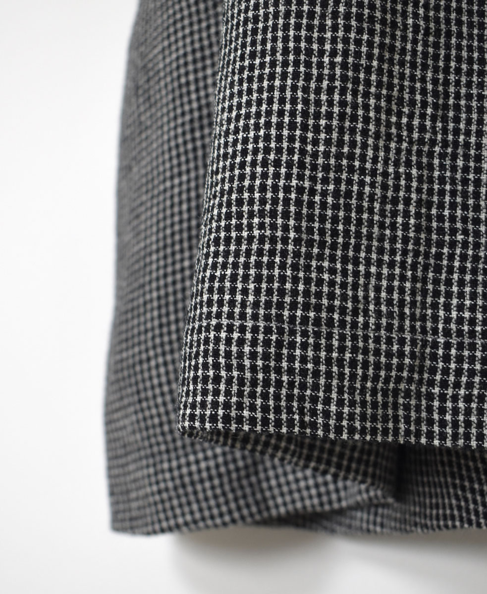 INSL22614 (ワンピース) WOOL/LINEN SMALL CHECK & STRIPE BANDED COLLAR PINTUCK DRESS