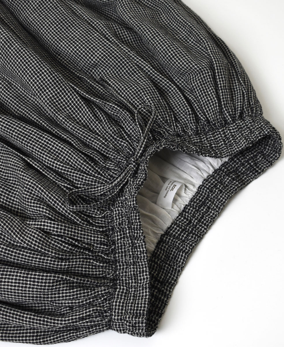 INSL23713 (スカート) WOOL/LINEN SMALL CHECK & STRIPE GATHERED SKIRT