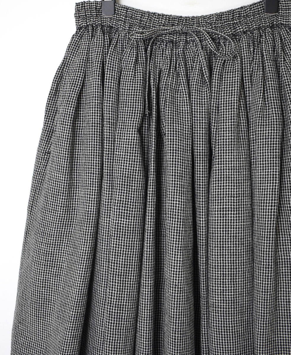 INSL23713 (スカート) WOOL/LINEN SMALL CHECK & STRIPE GATHERED SKIRT