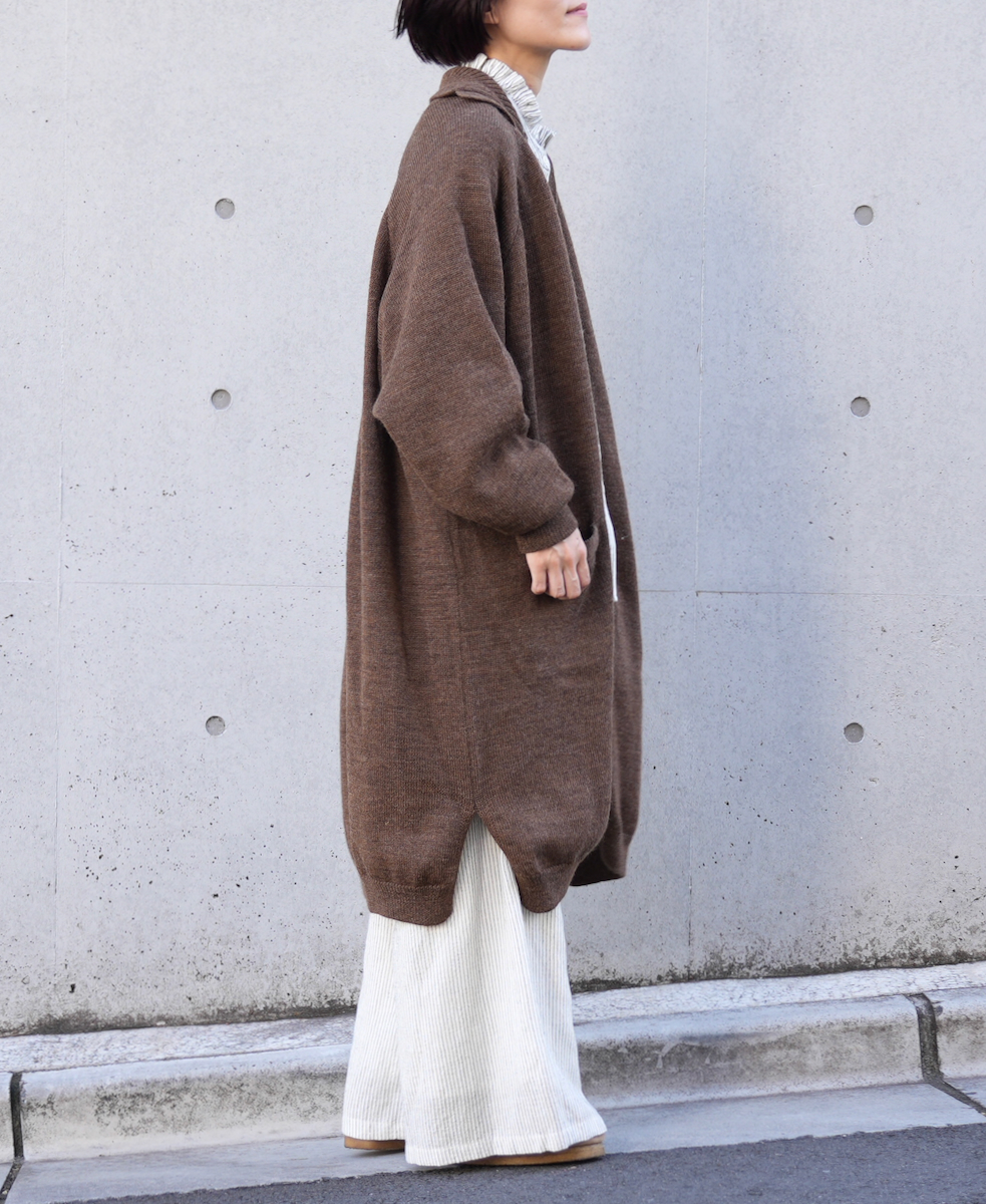 GNSL22703 (カーディガン) 5GG 2PLY COTOSWOLDS TURTLE NECK BUTTON LONG CARDIGAN