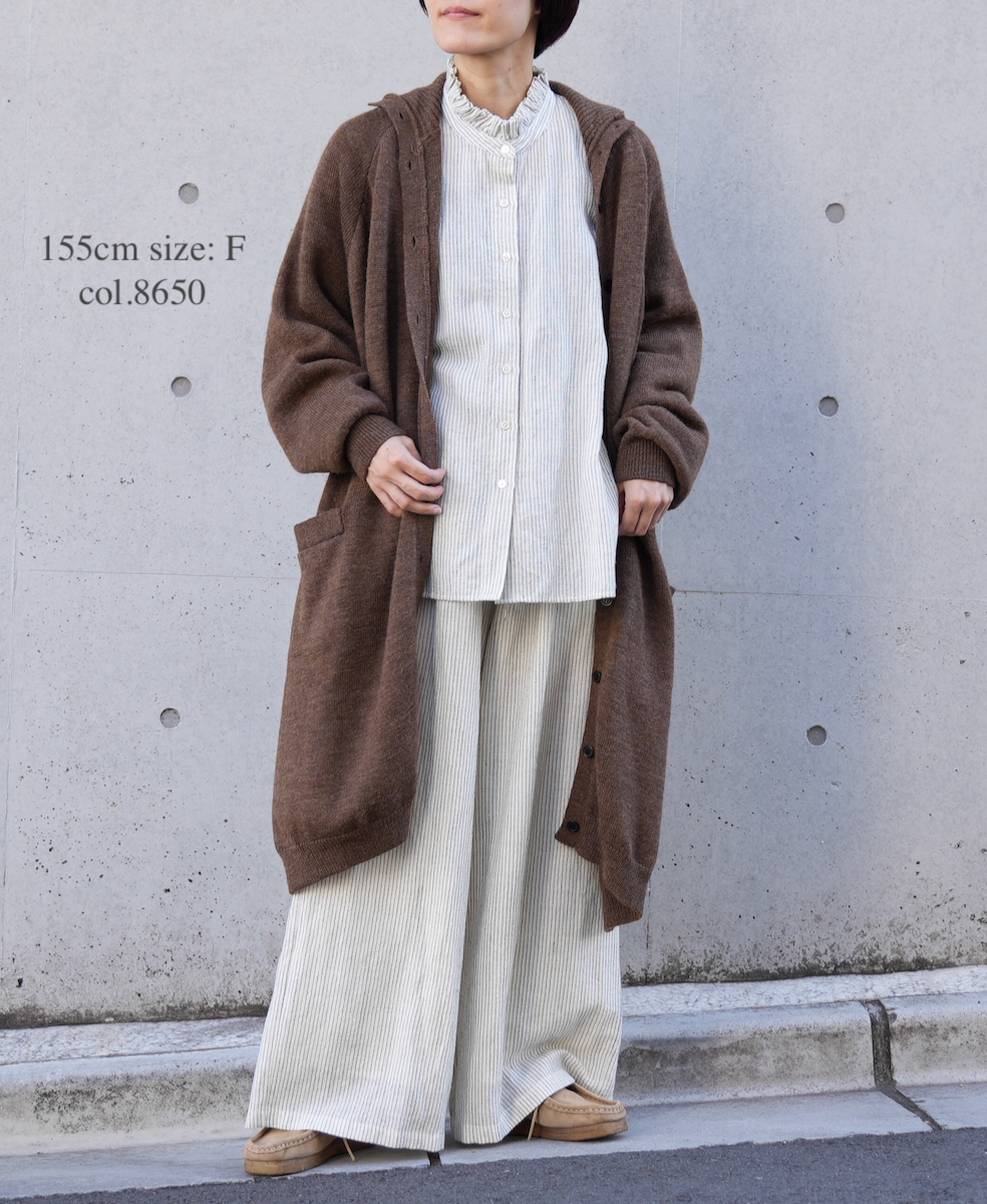 GNSL22703 (カーディガン) 5GG 2PLY COTOSWOLDS TURTLE NECK BUTTON LONG CARDIGAN
