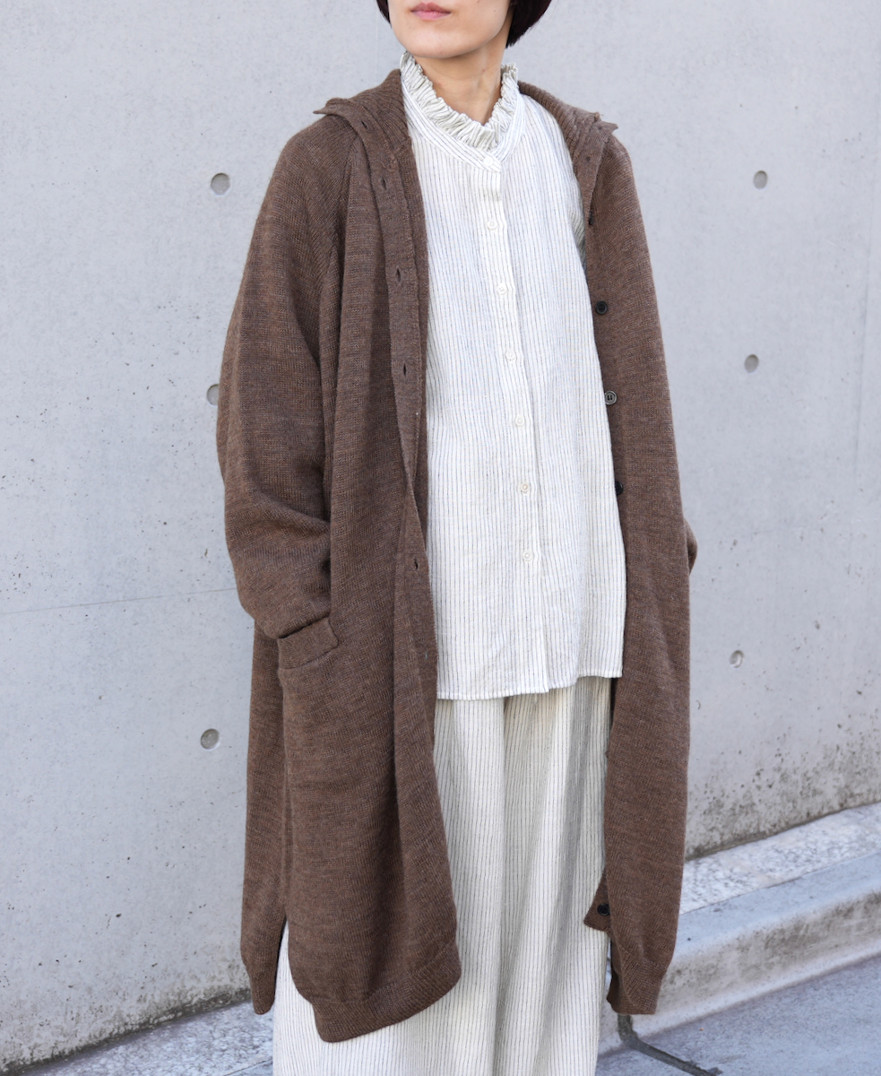 GNSL22703 (カーディガン) 5GG 2PLY COTOSWOLDS TURTLE NECK BUTTON LONG CARDIGAN