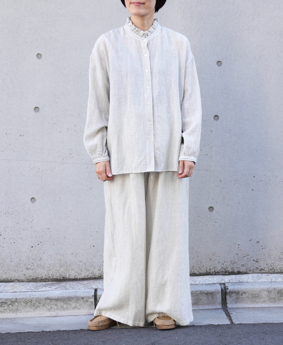 INSL22616 (パンツ) WOOL/LINEN SMALL CHECK & STRIPE EASY PANTS