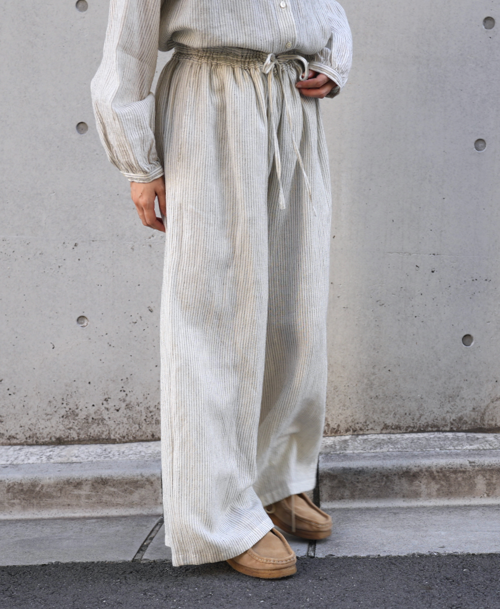 INSL22616 (パンツ) WOOL/LINEN SMALL CHECK & STRIPE EASY PANTS