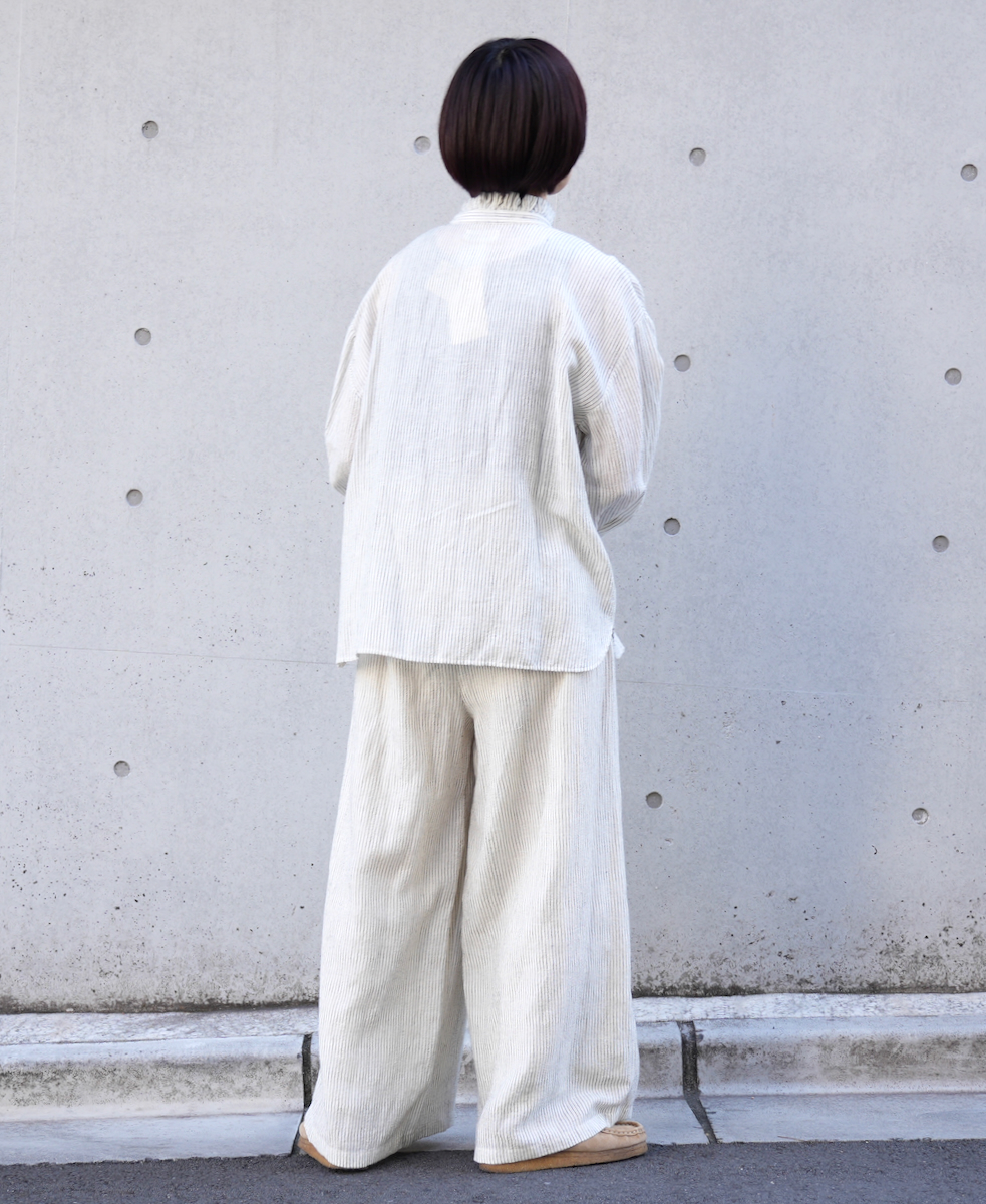 INSL22616 (パンツ) WOOL/LINEN SMALL CHECK & STRIPE EASY PANTS