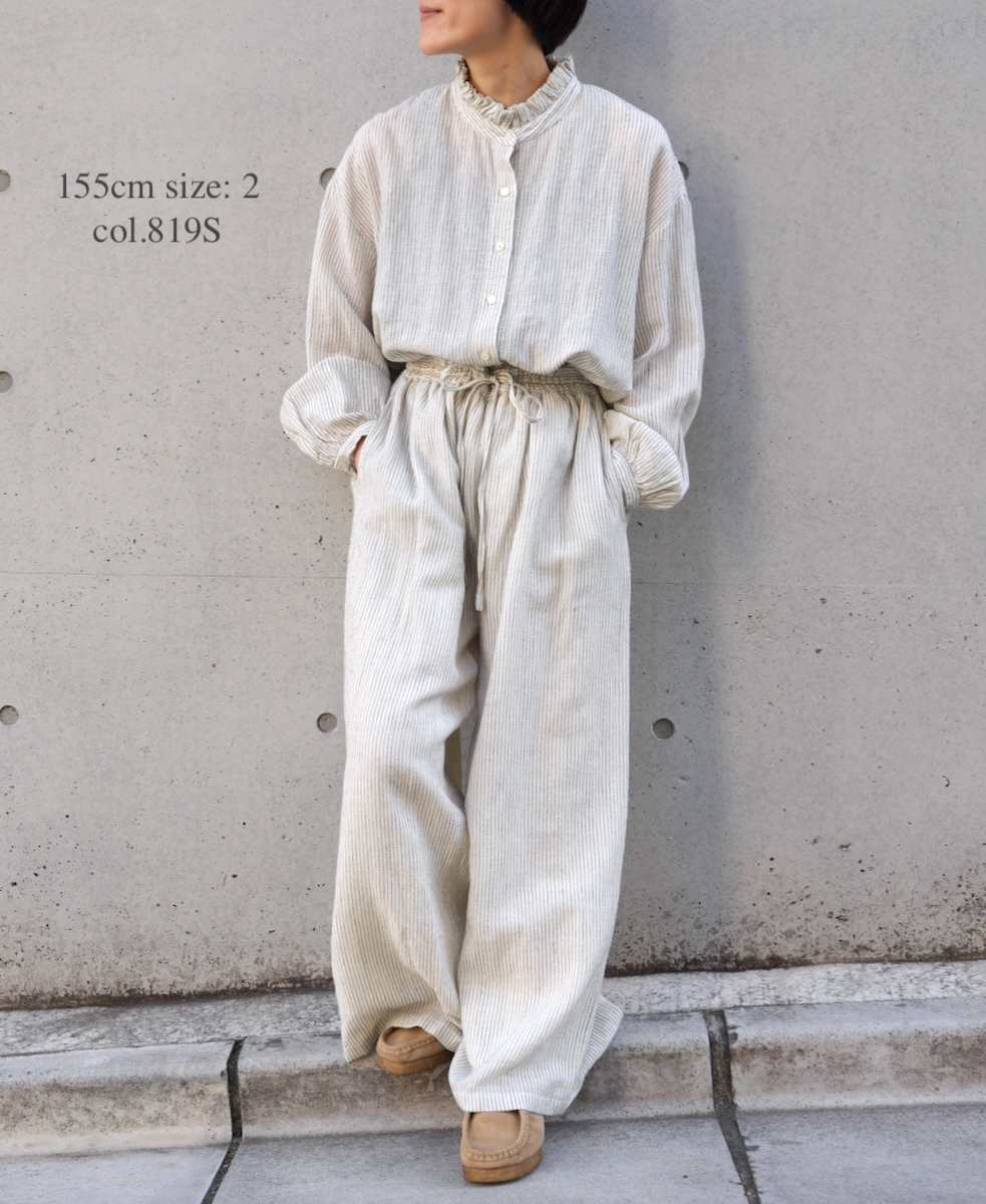 INSL22616 (パンツ) WOOL/LINEN SMALL CHECK & STRIPE EASY PANTS
