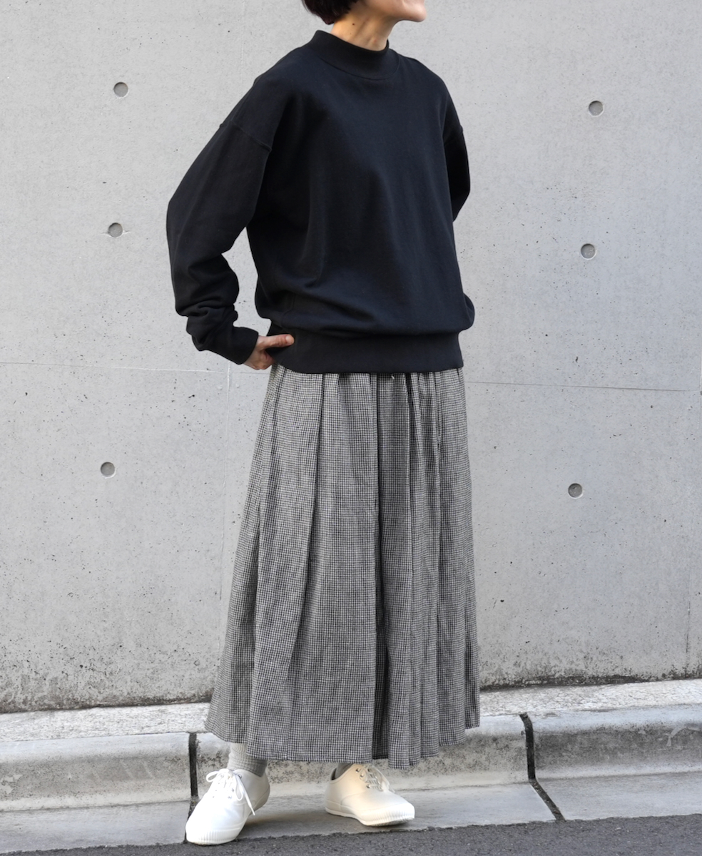 INSL23713 (スカート) WOOL/LINEN SMALL CHECK & STRIPE GATHERED SKIRT