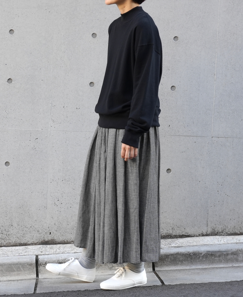 INSL23713 (スカート) WOOL/LINEN SMALL CHECK & STRIPE GATHERED SKIRT