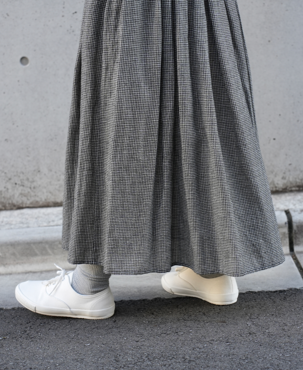 INSL23713 (スカート) WOOL/LINEN SMALL CHECK & STRIPE GATHERED SKIRT