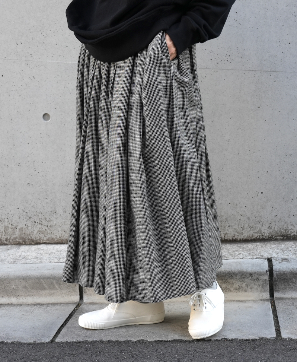 INSL23713 (スカート) WOOL/LINEN SMALL CHECK & STRIPE GATHERED SKIRT