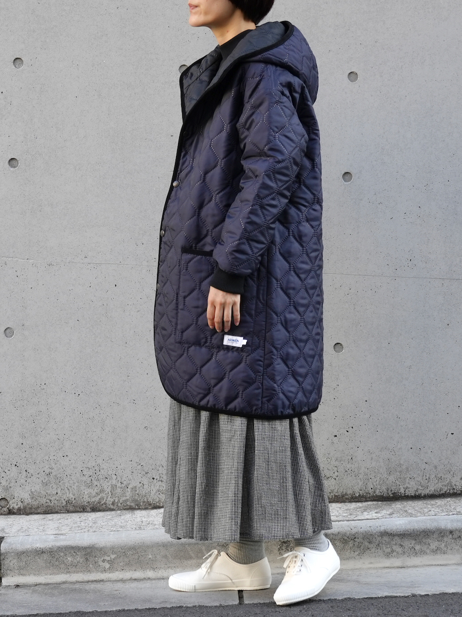 NAM2352PP (コート) POLY×POLY HEAT QUILT OVERSIZED MID-LENGTH HOODED COAT WITH RIBBED CUFF