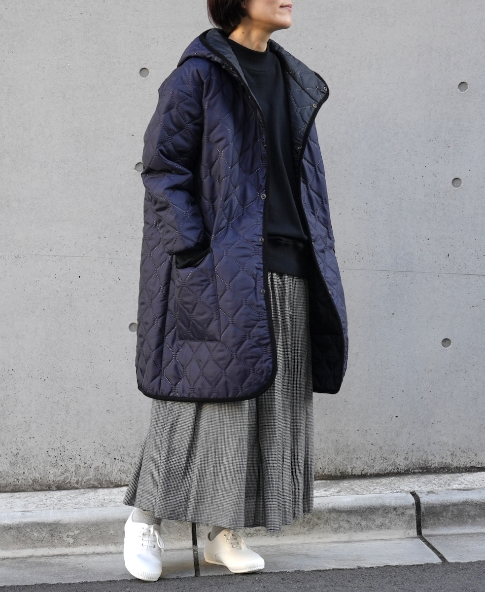 NAM2352PP (コート) POLY×POLY HEAT QUILT OVERSIZED MID-LENGTH HOODED COAT WITH RIBBED CUFF