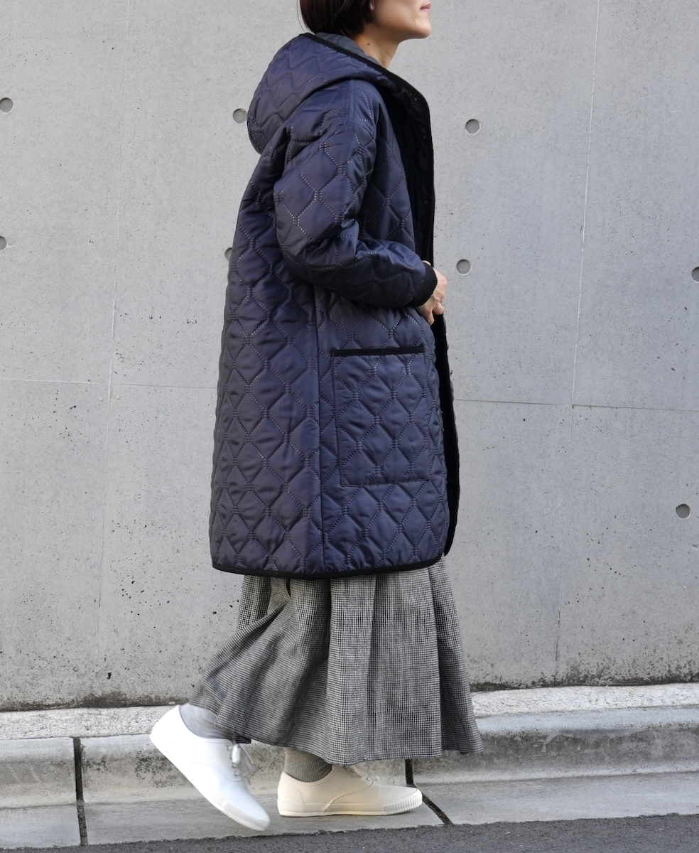 NAM2352PP (コート) POLY×POLY HEAT QUILT OVERSIZED MID-LENGTH HOODED COAT WITH RIBBED CUFF