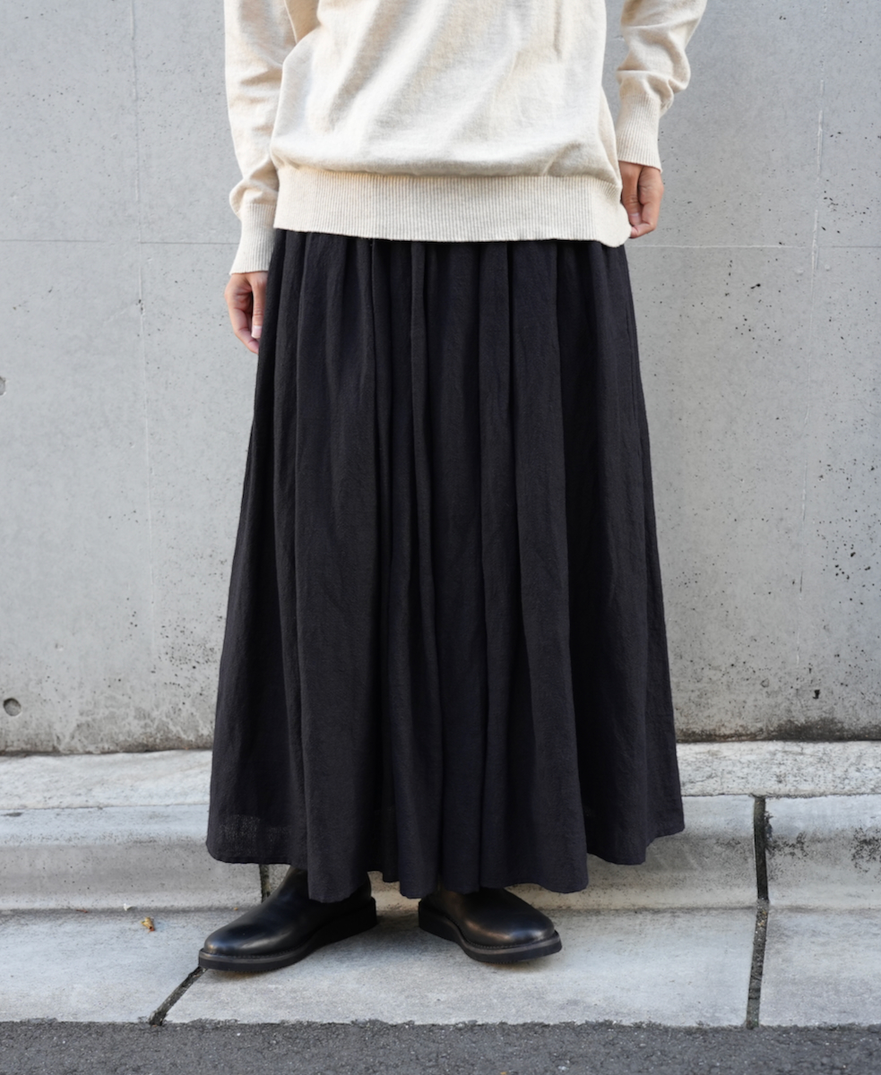 INSL23703(スカート) WOOL/LINEN PLAIN GATHERD SKIRT