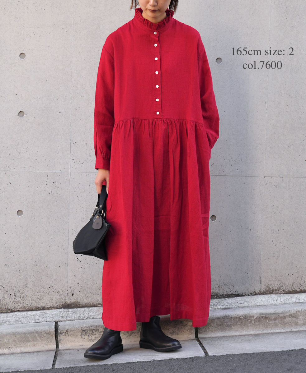 INSL23702(ワンピース) WOOL/LINEN PLAIN FRILL COLLAR DRESS