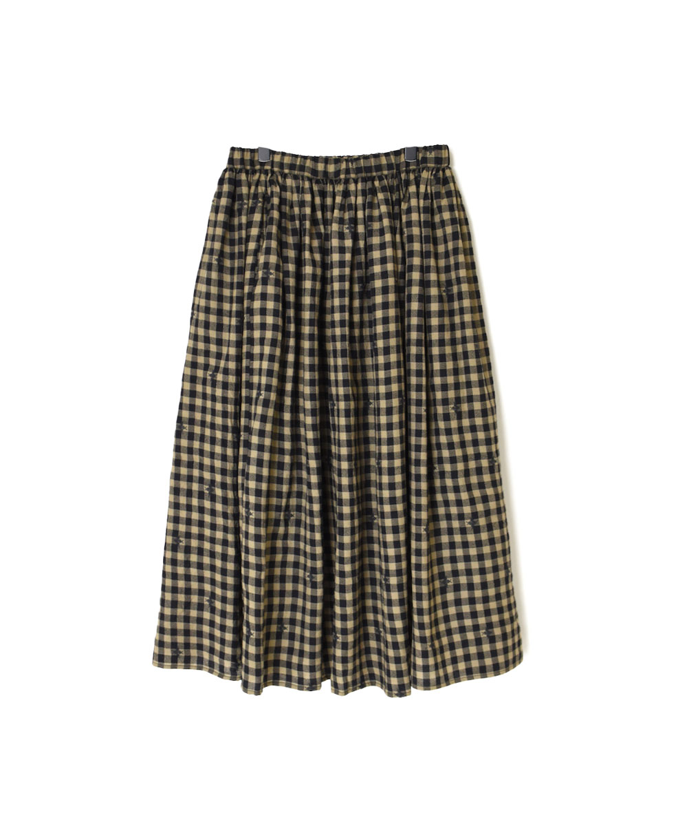 NMDS23605 (スカート) WOOL GINGHAM CHECK WITH JACQUARD RAJASTHAN TUCK GATHERED SKIRT WITH LINING