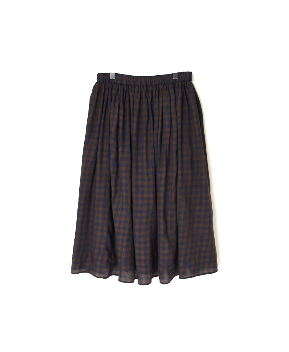 NMDS23605 (スカート) WOOL GINGHAM CHECK WITH JACQUARD RAJASTHAN TUCK GATHERED SKIRT WITH LINING