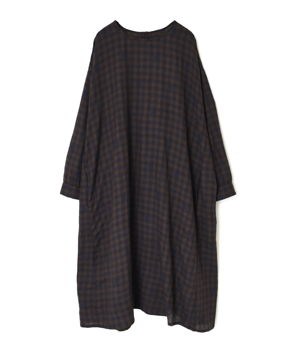NMDS23602 (ワンピース) WOOL GINGHAM CHECK WITH JACQUARD CREW-NECK DRESS